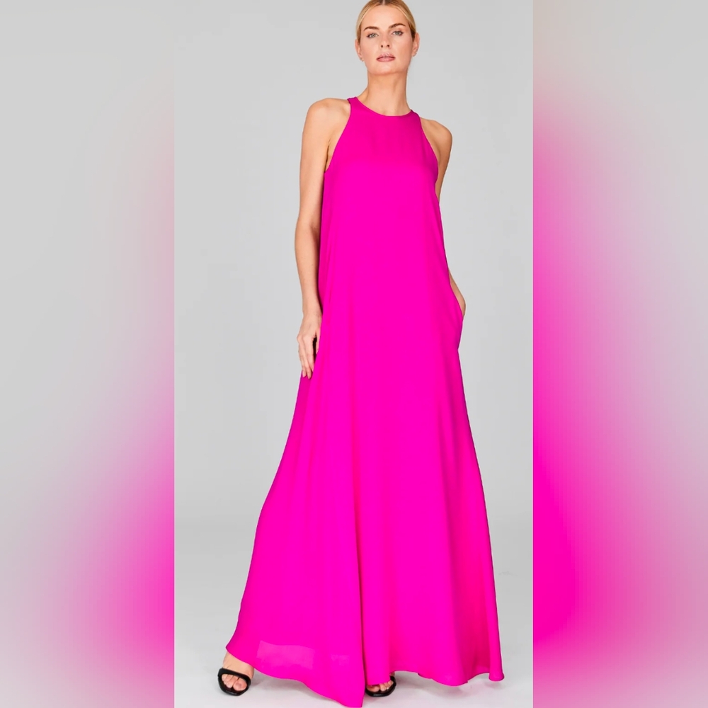 MI Jong Lee Silk Georgette Long Trapeze Halter Gown Sz.10